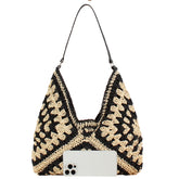 Large Straw Hobo Bags for Women Boho Aztec Shoulder Bag Woven Hobo Purse Designer Beach Bag for Summer Holiday Work(black1 with black strap)
